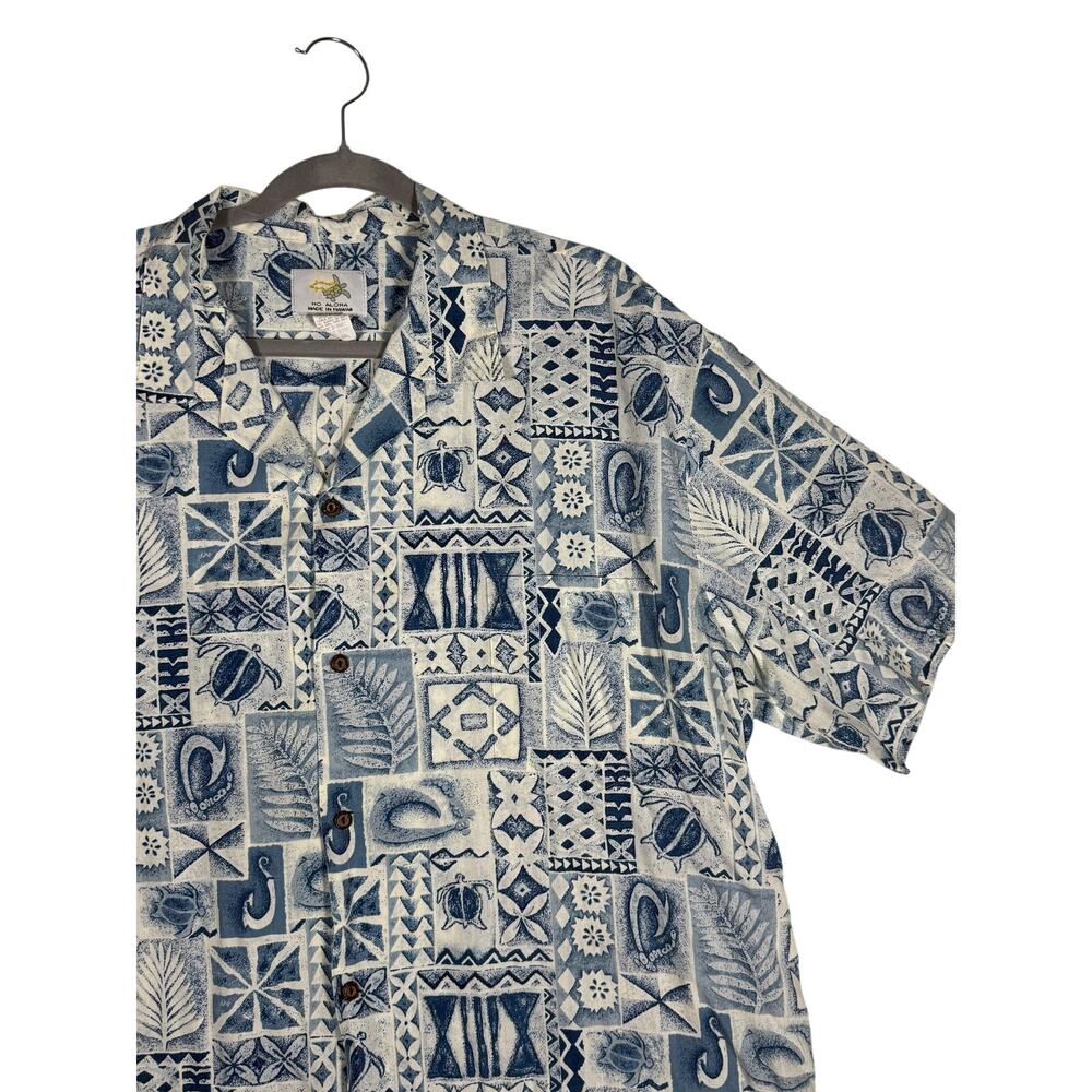 Vintage Ho Aloha Shirt Men's 2XL Short Sleeve Hawaiian Print Wood Buttons